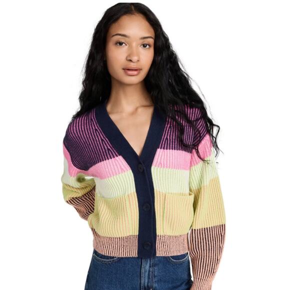 Jonathan Simkhai Safford Cotton Cashmere Cardigan Sweater Medium Colorblock $445 - Picture 1 of 11